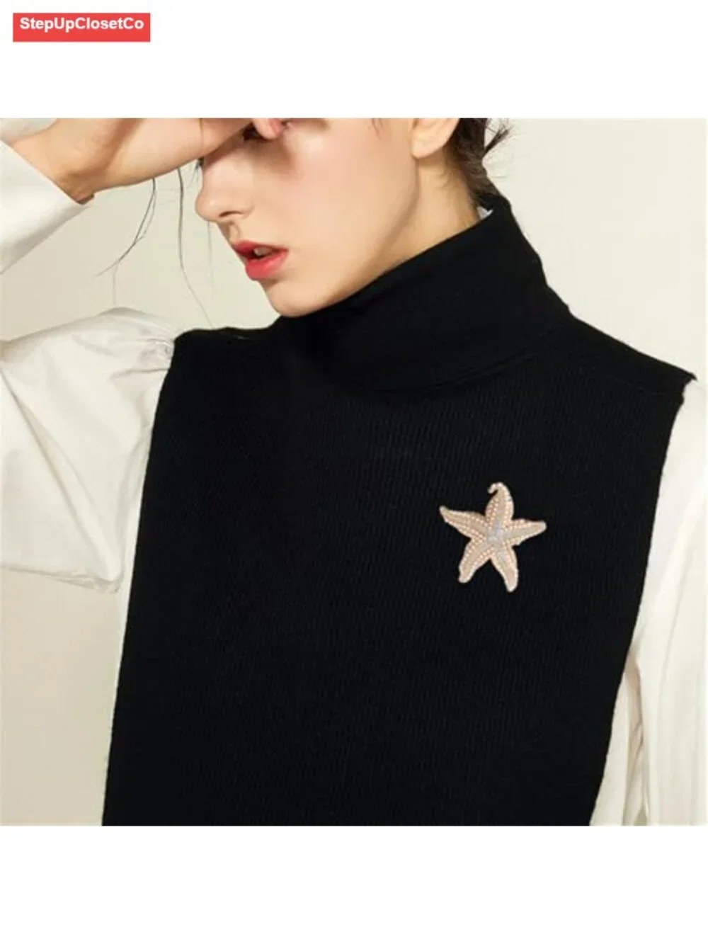 Starfish Rhinestone Pearl Brooch Gold Plated Elegant Crystal Pin